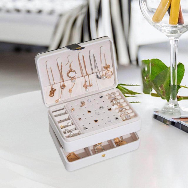 Xingzhi Jewelry Storage Box PU Leather Big Portable for Jewellery Care Rings Girls White