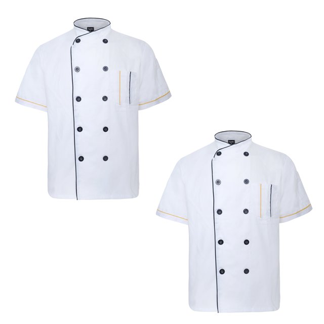 TOPTIE 2 Pack Unisex Short Sleeve Chef Coat Jacket, White