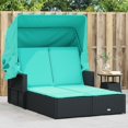 thumbnail image 1 of vidaXL Double Sun Lounger with Canopy and Cushions Black Poly Rattan, 1 of 5