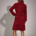 thumbnail image 4 of Womens Plush Fleece Robe Knee Length Cozy Fuzzy Bathrobe with Belt Shawl Collar Warm Soft Towel Robes Wine, S, 4 of 5
