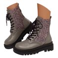 thumbnail image 1 of Pandaie Rhinestone Combat Boots Women Military Motorcycle Riding Booties Platform Lace up Chunky Heel Ankle Boots Grey 9.5, 1 of 8