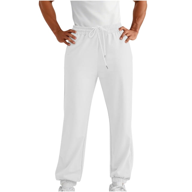 aohooy Men's Fleece Elastic Bottom Jogger Sweatpants - Drawstring Workout Track Running Gym Athletic Pants with Pockets White,XXXL