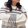 thumbnail image 1 of Women‘s Fall Loose Knit Tops Stripe Print Long Sleeve Sweaters, 1 of 9