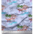 thumbnail image 1 of Soimoi Blue Silk Fabric Palm Tree, & Flamingo Bird Print Fabric by Yard 42 Inch Wide, 1 of 3