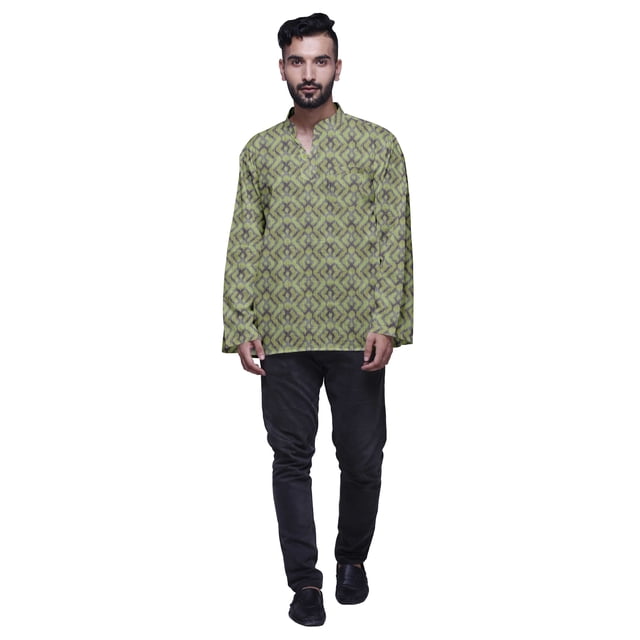 Atasi Kurta Traditionnel en Coton Imprimé à Col Mandarin pour Hommes Chemise Décontractée