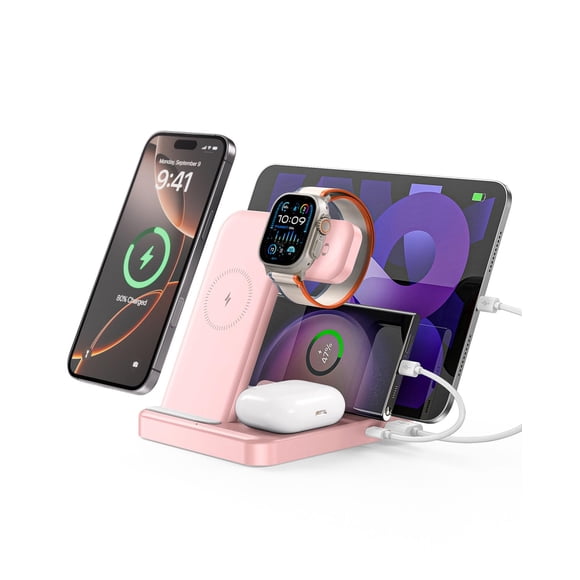 Caxdon Station de Recharge pour Plusieurs Appareils, Support de Recharge 5-en-1 pour iPhone 16 Pro Max/Pro/Plus/15/14/13/12, iPad Pro/Air/Mini, Apple Watch et pour Airpods,