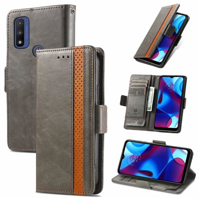 Case for Motorola Moto G Pure Cover Leather Wallet Folio Case Book Design Flip Magnetic Closure - Grey