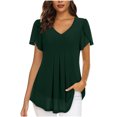 thumbnail image 1 of Timegard Hauts pour Femmes Été Chiffon Col en V Manches Courtes Pétale Blouse Plissée Fluide Tunique Décontractée Hauts, 1 of 6