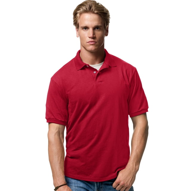 Hanes Cotton-Blend Men`s Jersey Polo, XL, Deep Red