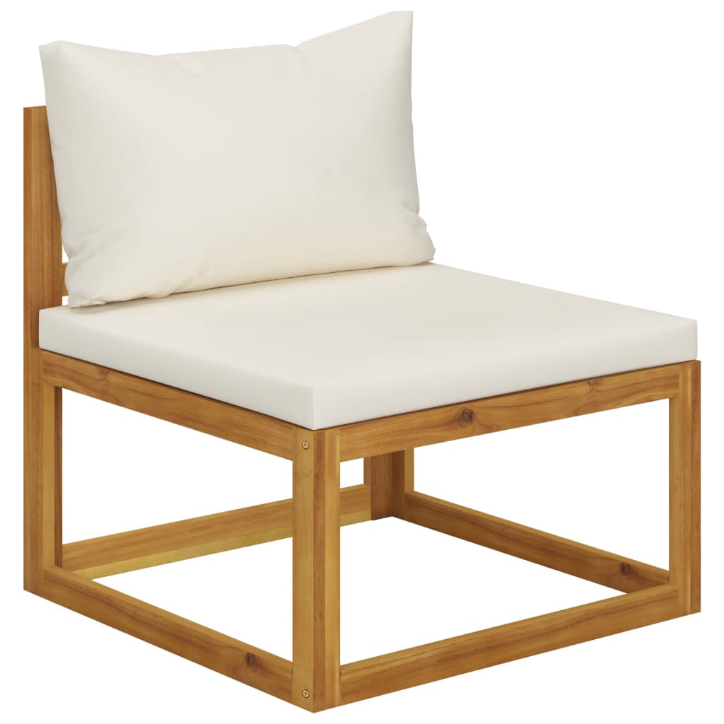 vidaXL Sectional Middle Sofa & Cream White Cushion Solid Acacia Wood