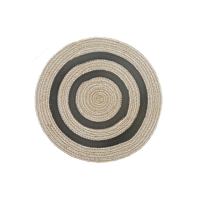 Napperon Rond Tressé avec Extérieur Noir 15 X 15 - Ensemble de 12 en Fibres de jute Naturelles avec Anneaux Tressés Concentriques et Deux Bandes Noires, Offrant une protection de table durable et Facile à Nettoyer, Convient aux Repas Décontractés et Formels.