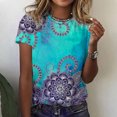 thumbnail image 1 of Hauts d'Été Grande Taille pour Femmes, T-Shirt Décontracté Ample à Imprimé Floral, Col Rond, Manches Courtes, Col en V, en Liquidation, 1 of 7