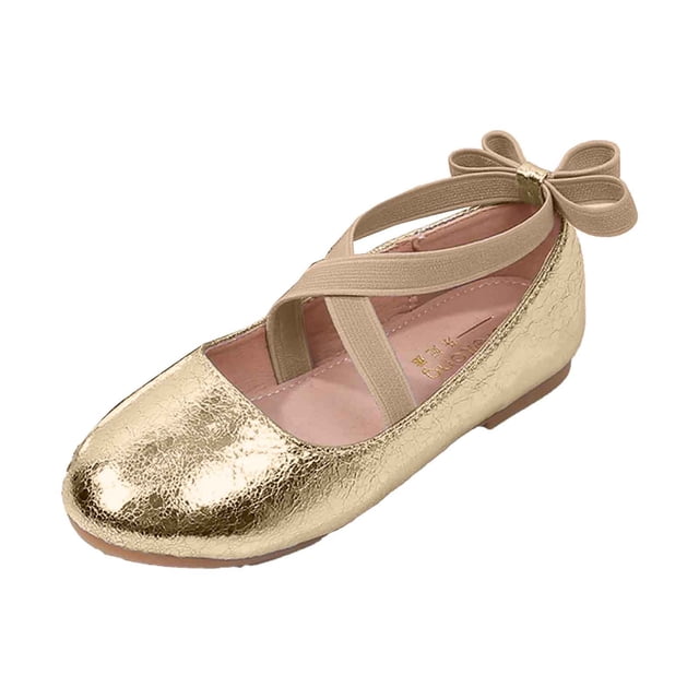 MIASHUI Chaussures de Robe pour Tout-Petits Petites Filles Ballerines Ballerines Plates Enfants Mary Janes, Or, 5-5,5 Ans