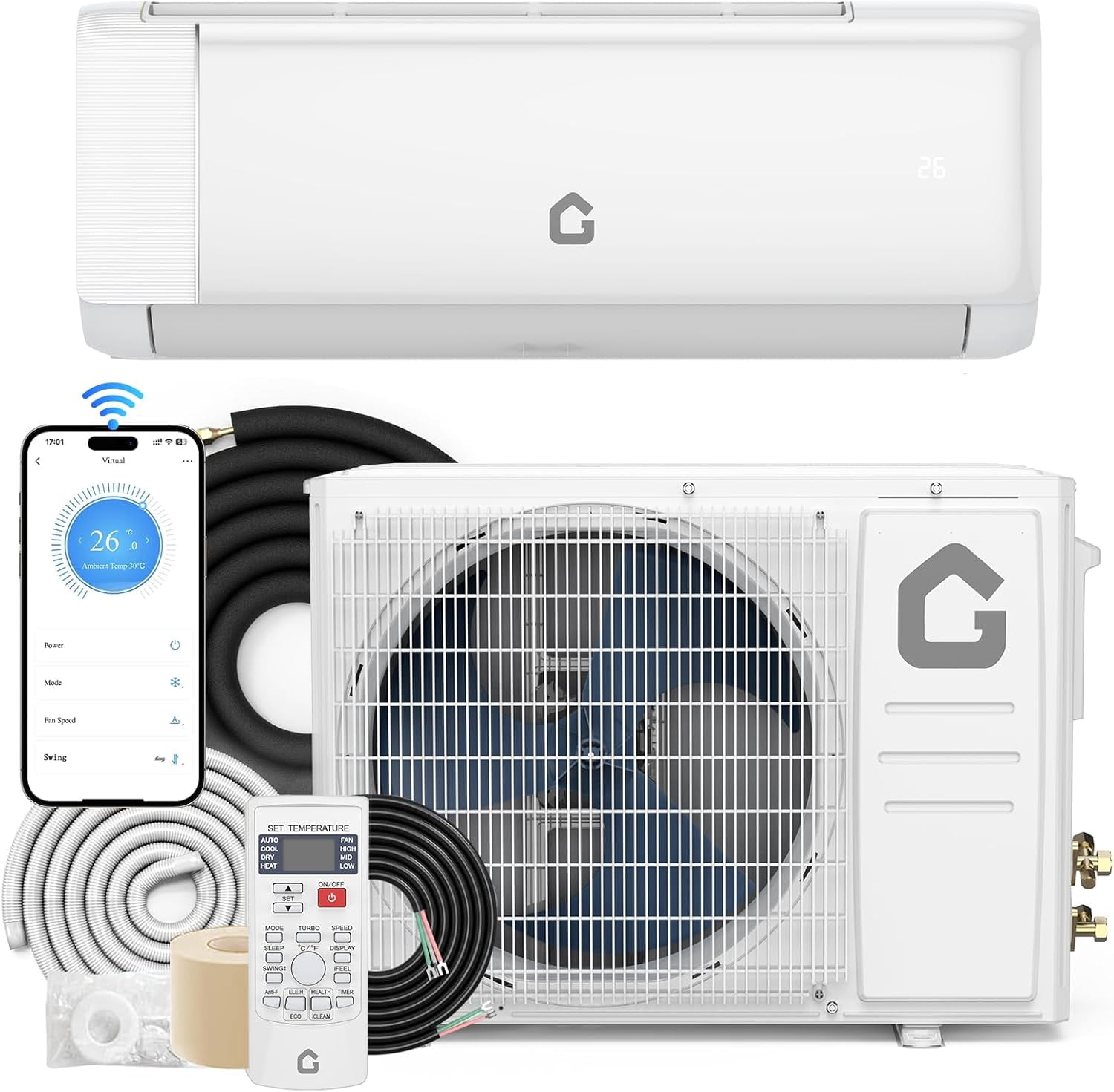 12000 BTU Mini Split Air Conditioner, 750 Sq Ft Ductless Inverter Heat Pump, SEER 22, 110V Wall Mount, WiFi Remote with iFeel and Sleep Mode, for Bedroom Living Room Office