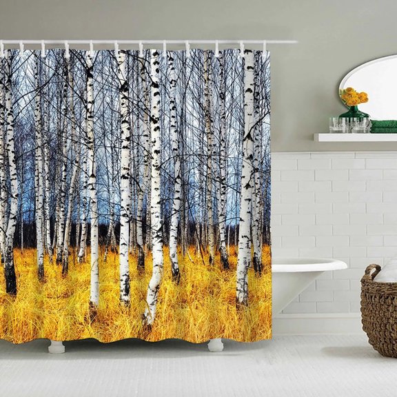 RXIRUCGD Forest Trees Shower Curtain Nature Yellow Woodland Scenic Landscape Woodsy Sunshine Autumn Season Waterproof Polyester Fabric Bathroom Curtain Decor