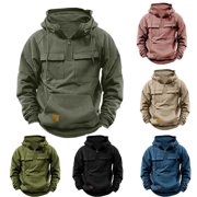 CFLVAEK Mens Tactical Cargo Hoodie Big and Tall Quarter Zip Up Hooded Sweatshirts Loose Fit Long Sleeve Outdoor Workout Sweatshirt with Pockets Black L