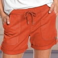 thumbnail image 4 of AherBiu Women's Drawstring High Waisted Button Roll Up Hem Hiking Shorts, Solid Color, 4 of 5