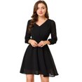 thumbnail image 1 of INSPIRE CHIC Robe en Chiffon Fluide à Manches Mi-Longues et Col en V pour Femmes, 1 of 6