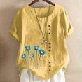 thumbnail image 1 of TopLLC Chemises Mexicaines pour Femmes Hauts Brodés Traditionnels Tunique Décontractée à Fleurs pour Femmes Col Rond Manches Courtes Chemises en Lin, 1 of 5