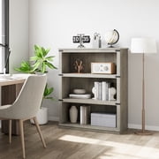 3-Tier Farmhouse Bookcase with Anti-Tip Kit, Tall Wooden Bookshelf, Open Display Shelving Unit for Living Room, Home Office, Bedroom, Gray