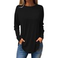 thumbnail image 2 of Fiogavroetic Womens Round Neck Solid Color Fall Blouses Fashion Smocked Long Sleeve Shirts Tops, 2 of 5