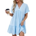 thumbnail image 2 of Robe d'Été pour Femmes 2024 Mode Grande Taille Col en V Couleur Unie Manches Courtes Plissée Coupe Ample Robe Rabais de 50 % Liquidation!, 2 of 9