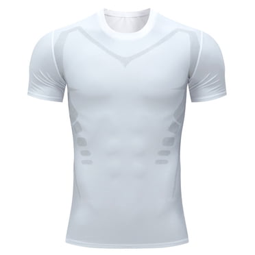 Hontri Men T Shirts Graphic Men Compression Shirts Men Short Sleeve Base Layer Athletic Undershirt Gear Workout T Shirt White L