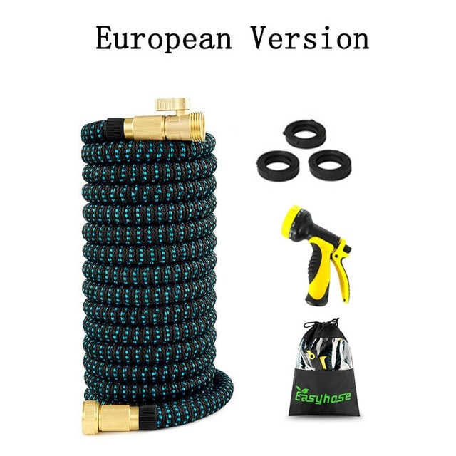 Expandable Garden Hose Water Hose with 9-Function High-Pressure Spray Nozzle,Black Heavy Duty Flexible Hose, 3/4" Solid Brass Fittings Leakproof Design (Blue+Black)
