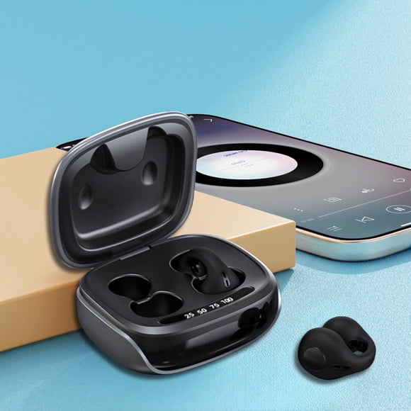 Lunxisen 2 Pcs Clip On Bluetooth Earpiece Bone Conduction LED Display Long Battery Life for Music Calls Workout Running