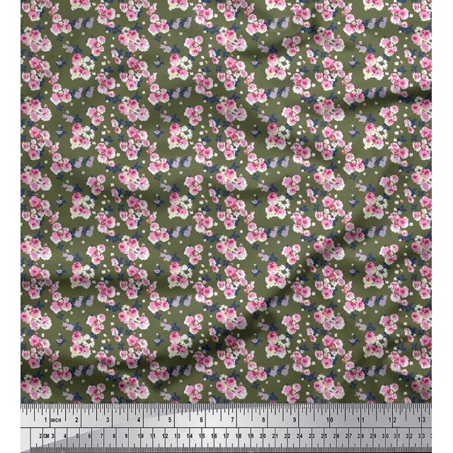 Soimoi Velvet Fabric Flower Artistic Print Fabric by Yard 58 Inch Wide
