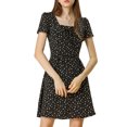 thumbnail image 1 of INSPIRE CHIC Robe de Bal Ligne A à Encolure Carrée Imprimée à Manches Courtes pour Femme P Noir-Floral, 1 of 8