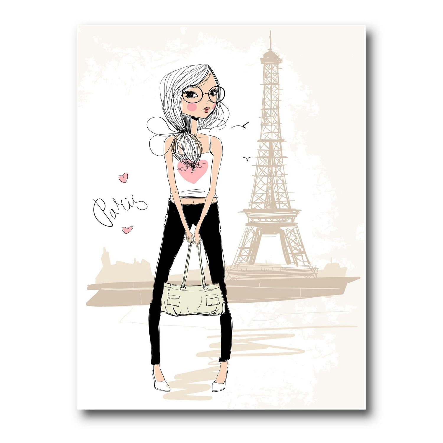 Designart Jolie fille près de la Tour Eiffel à Paris Art mural sur toile