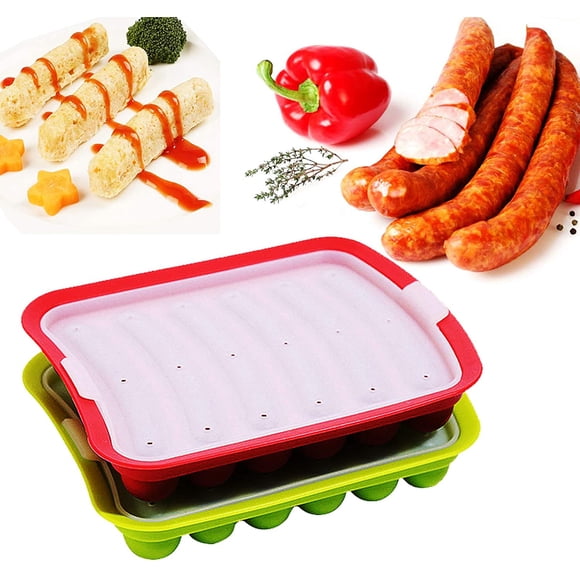 Moule à Saucisses en Silicone Antiadhésif, Moule de Cuisson Bricolage pour Hot-Dogs pour Enfants pour Oeufs et Saucisses et Moule à Saucisses Complémentaire pour Bébé, Moule à Bonbons Glacés Gelée Chocolat (Vert + Rouge)