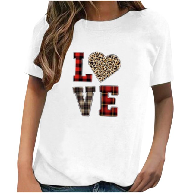 Pompotops T-Shirt Décontracté à Manches Courtes pour Femme avec Imprimé « Love »