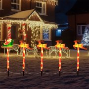 PEONAVET Holiday Solar Lights LED Christmas Solar Lights Santa Sleigh Snowman Gift Box Modeling Warm Color Mode Solar Ground Lights Holiday Outdoor Garden Patio Decoration One Tow Five