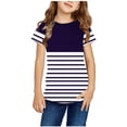 thumbnail image 1 of Zwiiyzr T-Shirt Rayé 2025 pour Enfants Col Rond Manches Courtes pour Garçons Filles Violet-9-10 Ans, 1 of 6
