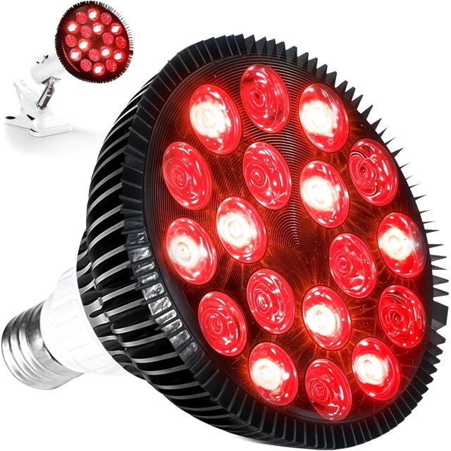 Lifepro InfraGlow Red Light Lamp 18 LEDs 54W 660nm 850nm Clip On Desk Light, E27 Base Dual Spectrum Bulb 360 Rotation Clamp Self-Care Home Device, White