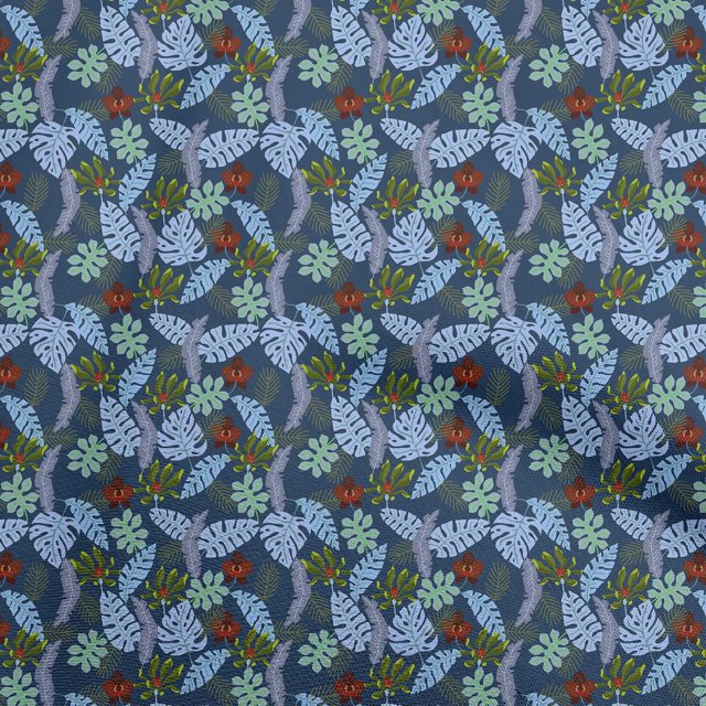 oneOone Polyester Spandex Blue Fabric Tropical Leaf Craft Projects Decor Fabric Printed By The Yard 56 Inch Wide