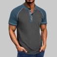 thumbnail image 1 of EOYWHK Mens Henley Shirts Retro Business Shirts Color Blocked Raglan T-Shirt Loose Fit Button Up Work Office Tops Flyer, 1 of 7