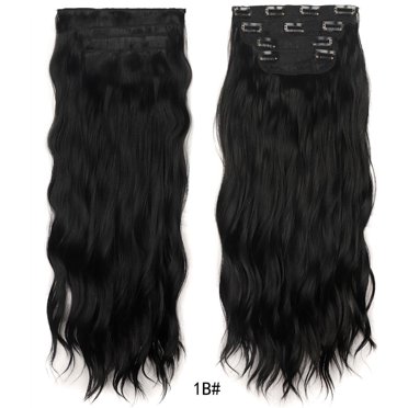 HHBEAUTY Clip in Hair Extensions Long Wavy 4PCS Thick Hairpieces Synthetic Highlight Hair Extensions Black/Brown//Gold Fiber Double Weft Natural 22 Inch for Women
