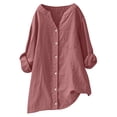 thumbnail image 2 of Wensltd Chemises à Manches Longues Col en V pour Femmes Tunique en Lin Ample avec Poche, 2 of 6