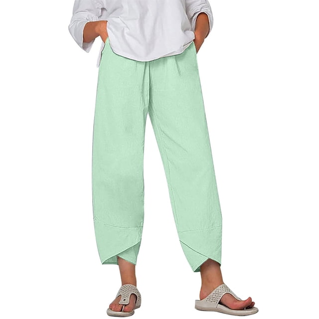 Timegard Womens Plus Size Pants Elastic Waisted Solid Color Lightweight Pants Lounge Trousers Pockets