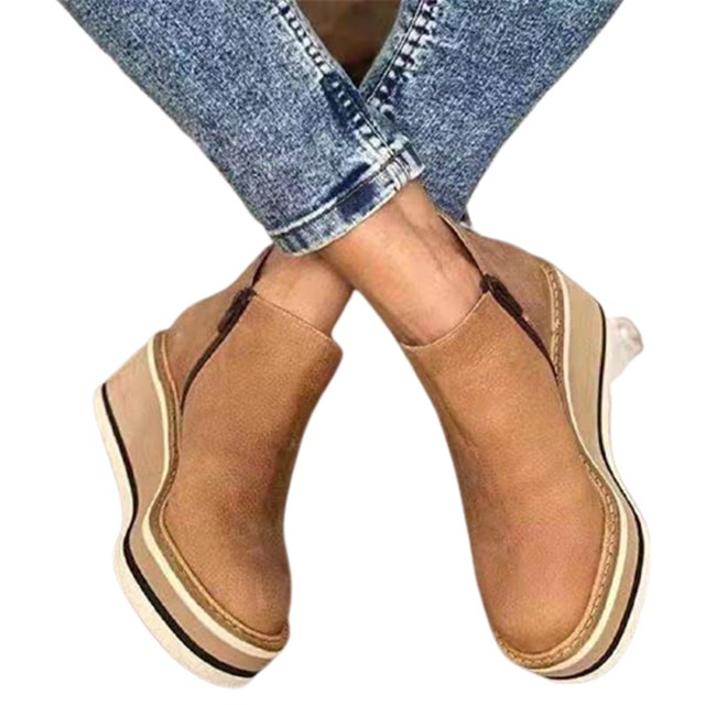 CAROOTU Bottines Femmes Couleur Unie Bout Rond Chaussures Compensées Chaussures Décontractées à la Mode