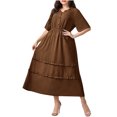 thumbnail image 2 of Ovzne Robes Grande Taille pour Femmes aux Formes Robe de Plage Mode Robe Grande Taille pour Femmes Couleur Unie Col Rond Manches Courtes Taille à Boucle Robe en Dentelle Robe Maxi Grande Taille Manches Courtes Liquidation, 2 of 5