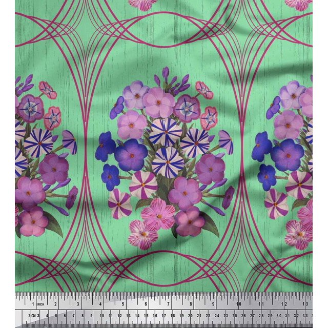 Soimoi Poly Georgette Fabric Geometric & Flower Artistic Printed Fabric 1 Yard 52 Inch Wide