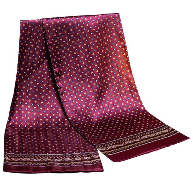 Coofit Artificial Silk Scarf Smooth Double Layer Satin Neckerchief Long Scarf for Men