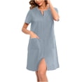 thumbnail image 2 of Erwazi Women Robes Zipper Front Short Sleeve Long Robe Housecoat with Pockets Loungewear, 2 of 8