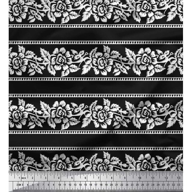 Soimoi Moss Georgette Fabric Leaves & Floral Block Printed Craft Fabric by The Yard 42 Inch Wide