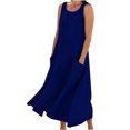 thumbnail image 2 of Meichang Robe Sans Manches en Lin pour Femme, Décontractée d'Été, Col Rond, Robe Débardeur Unie, Robe Évasée de Plage pour les Vacances avec Poches, 2 of 5