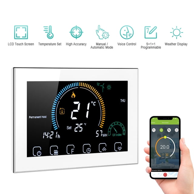95-240V Wi-Fi Smart Programmable Thermostat 5+1+1 Six Periods Voice APP Control Backlight LCD Water/ Gas Boiler Heating Thermoregulator with Index Humidity Display Lock Function Compatible